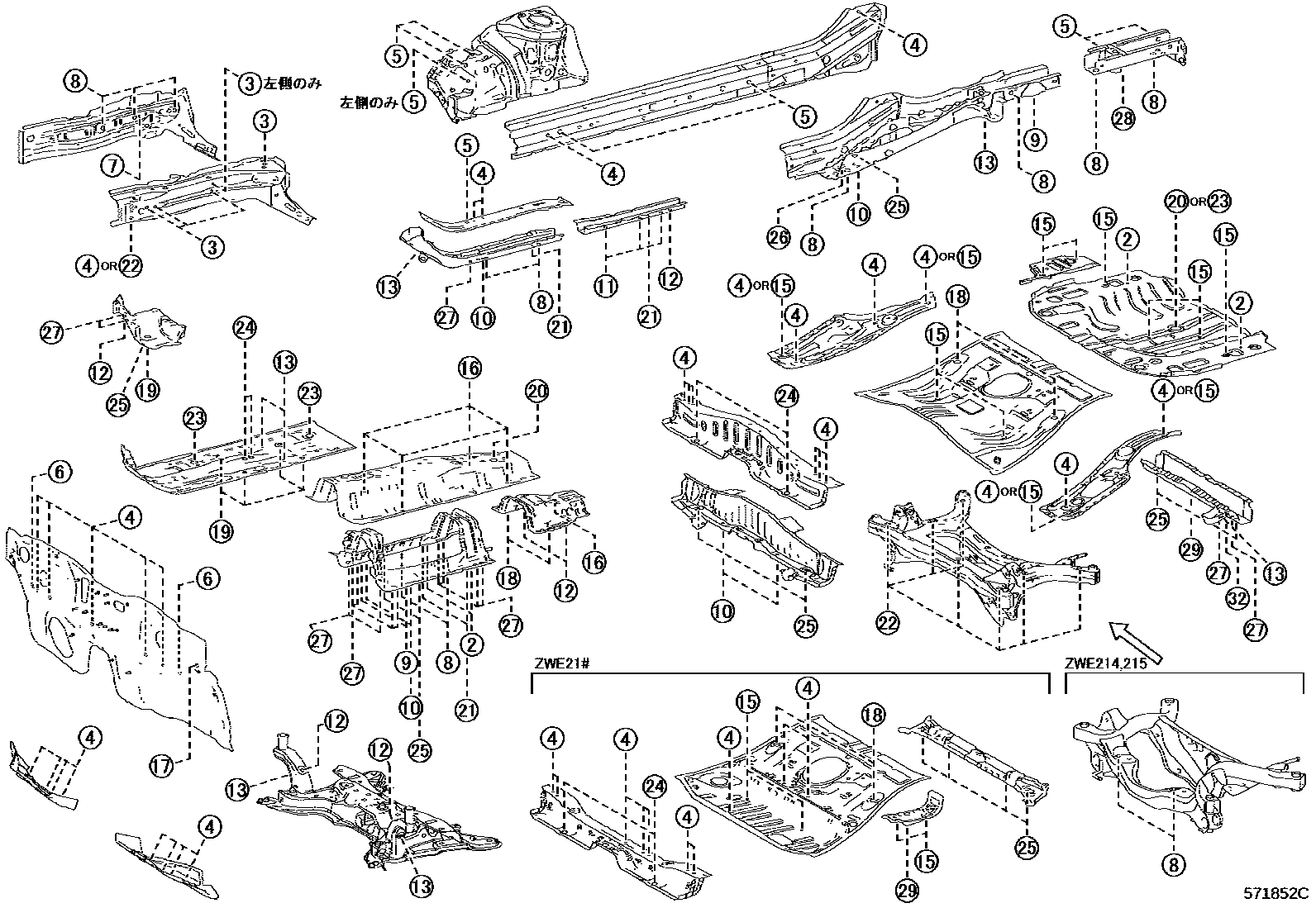 Toyota COROLLA hole plug EPC diagram — 571852C