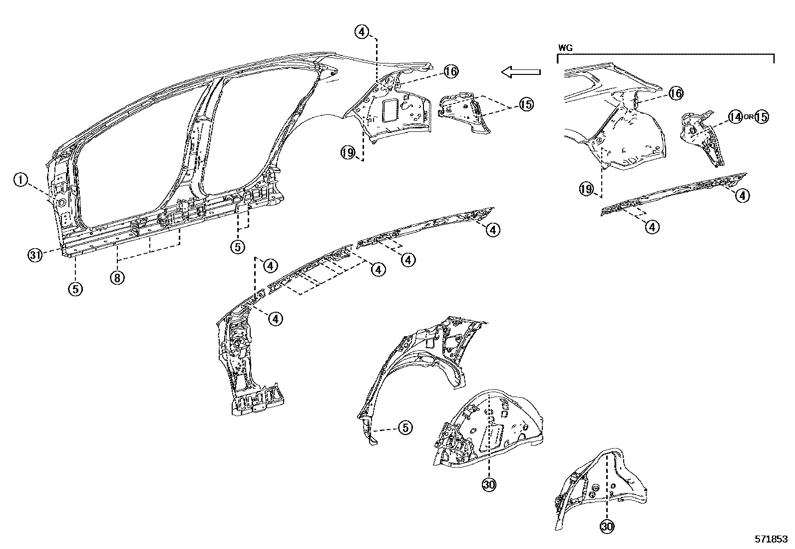 Toyota COROLLA hole plug EPC diagram — 571853