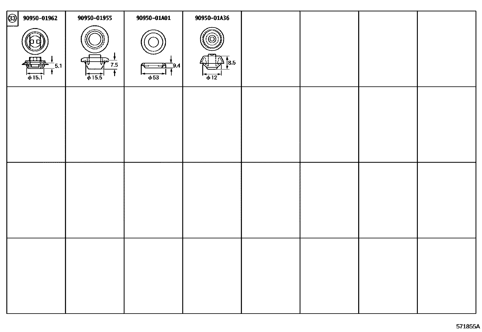 Toyota COROLLA hole plug EPC diagram — 571855A