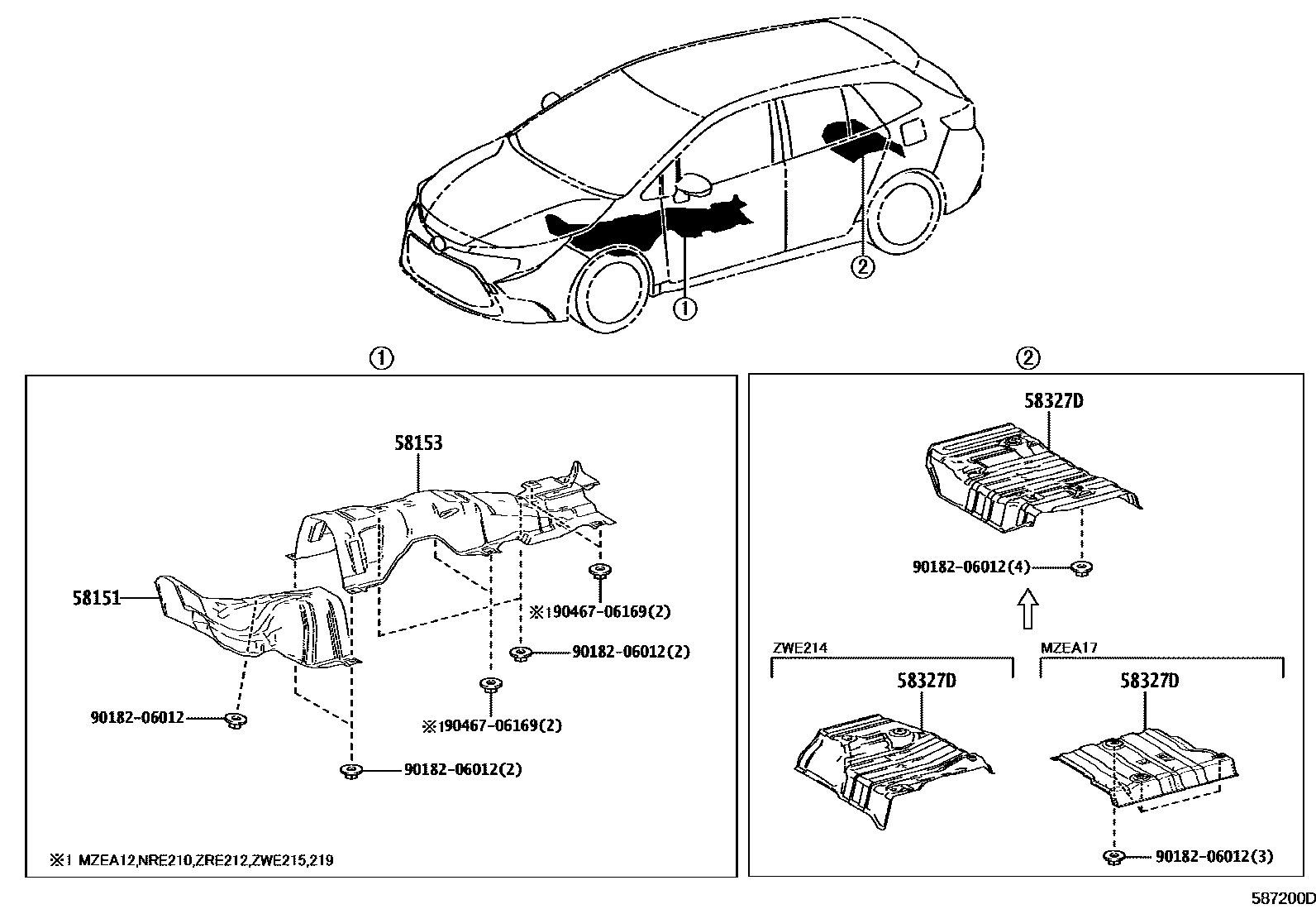 Toyota COROLLA 地板隔热垫 EPC diagram — 587200D