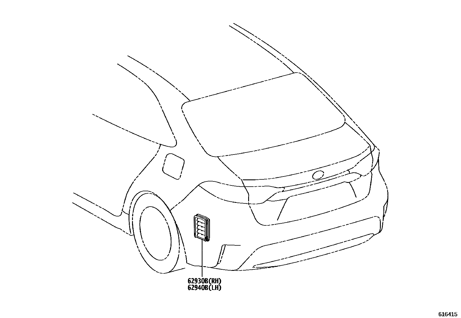 Toyota COROLLA 车侧通风装置 EPC diagram — 616415