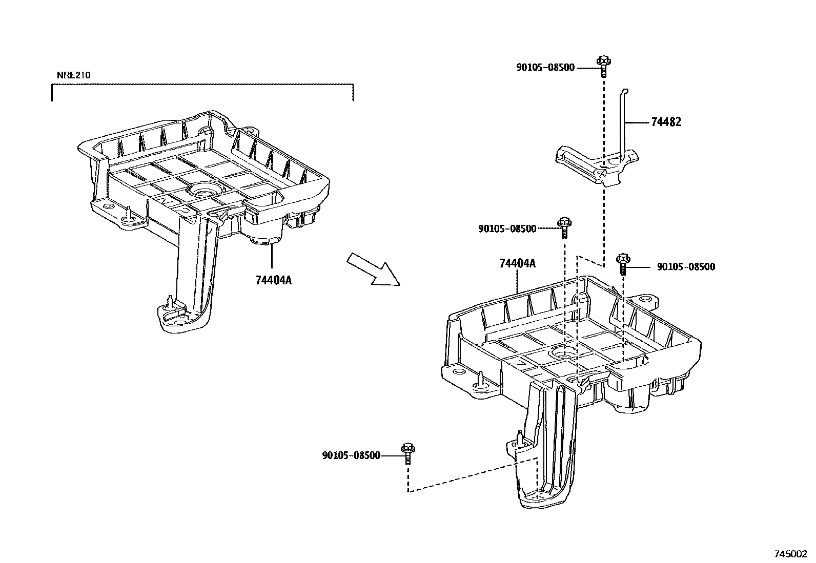 Toyota COROLLA battery holder EPC diagram — 745002