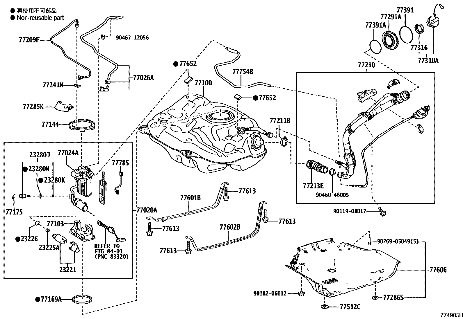 Toyota COROLLA 燃油箱和燃油管 EPC diagram — 774905H