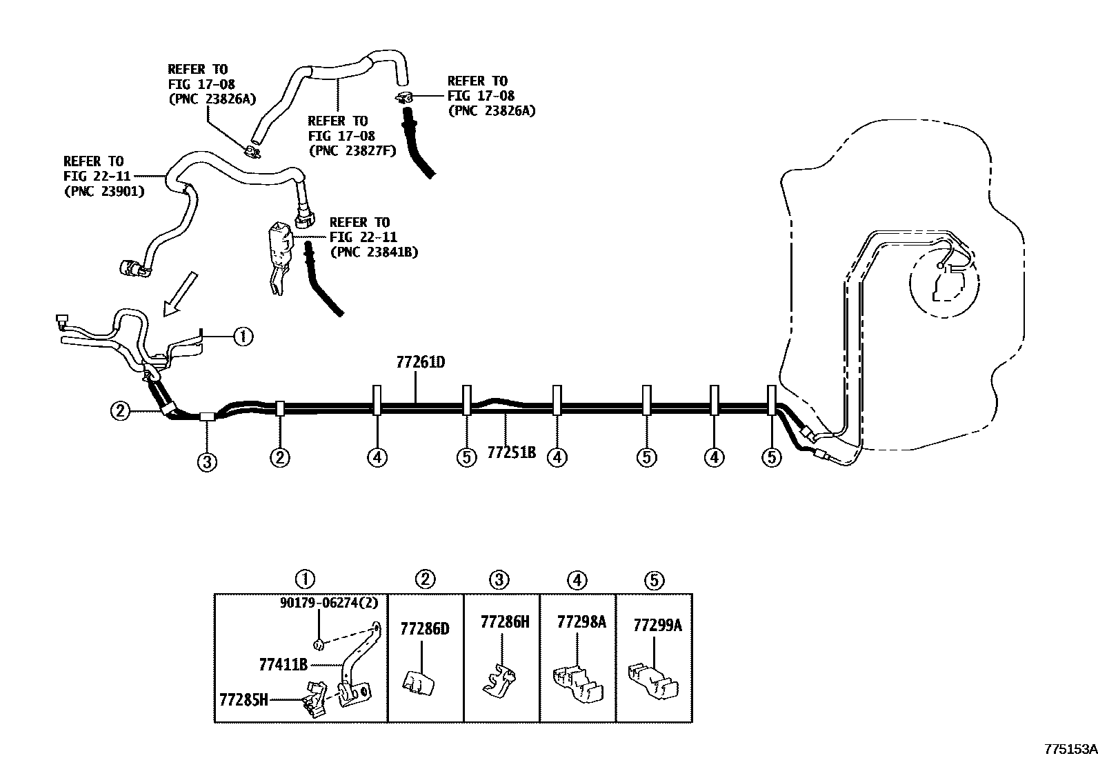 Toyota COROLLA 燃油箱和燃油管 EPC diagram — 775153A