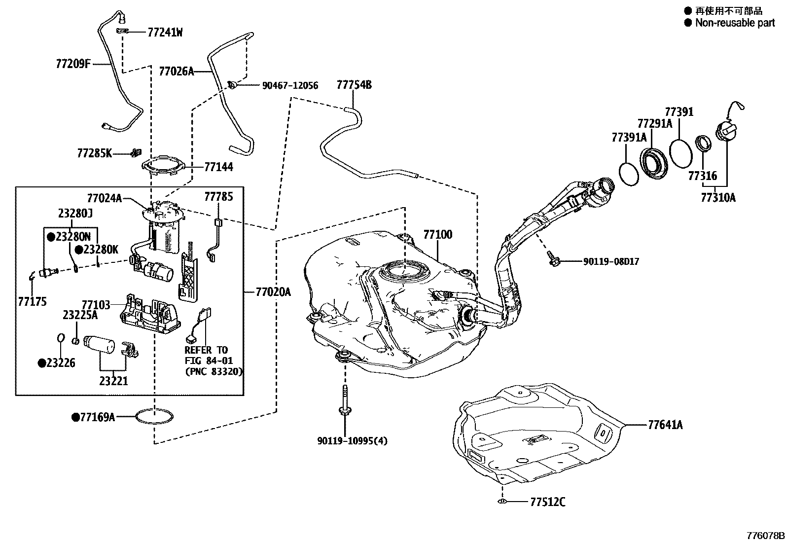 Toyota COROLLA 燃油箱和燃油管 EPC diagram — 776078B
