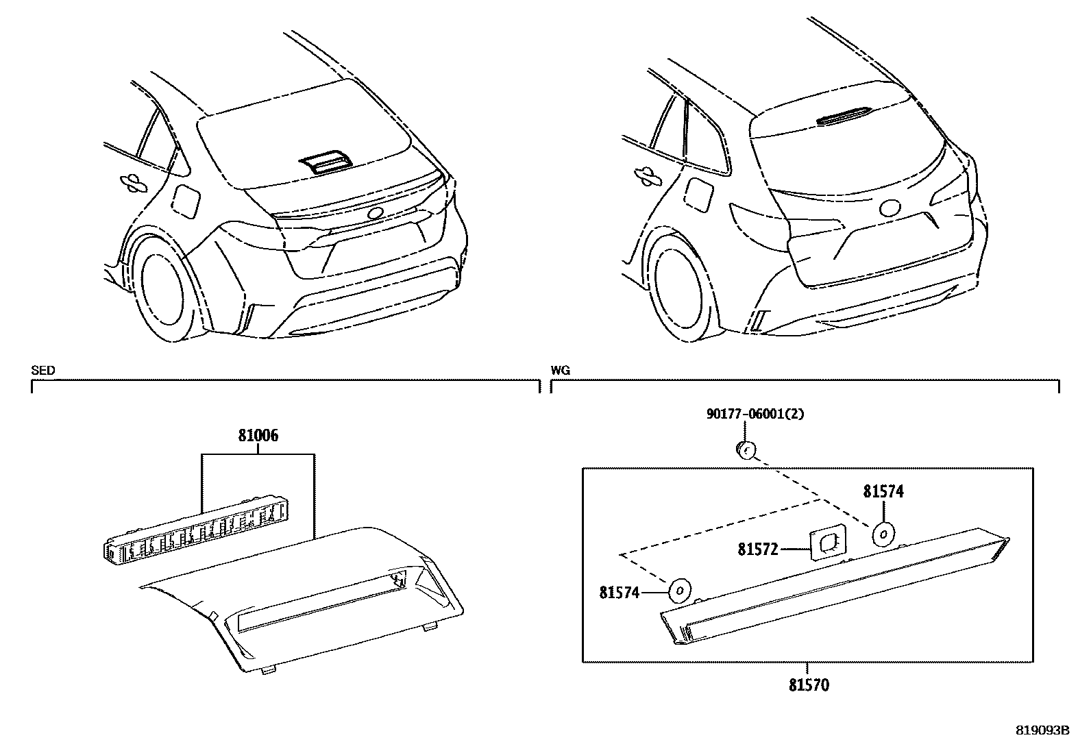 Toyota COROLLA 高位刹车灯 EPC diagram — 819093B