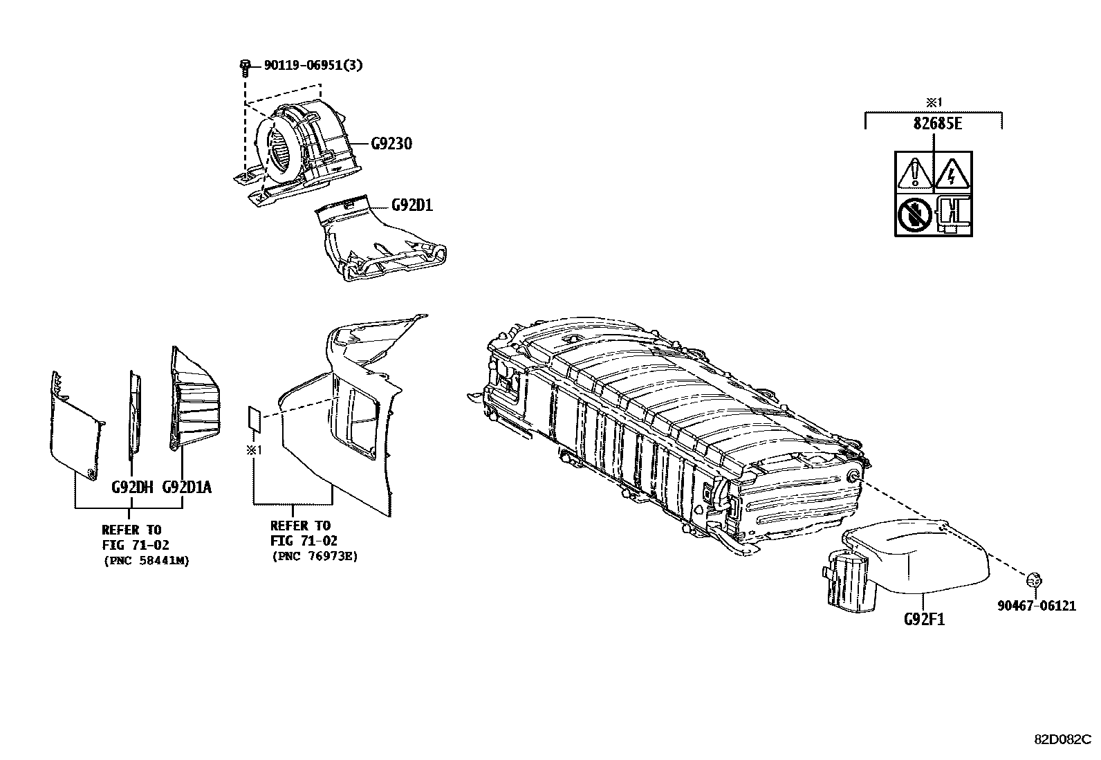 Toyota COROLLA 蓄电池和蓄电池电缆 EPC diagram — 82D082C