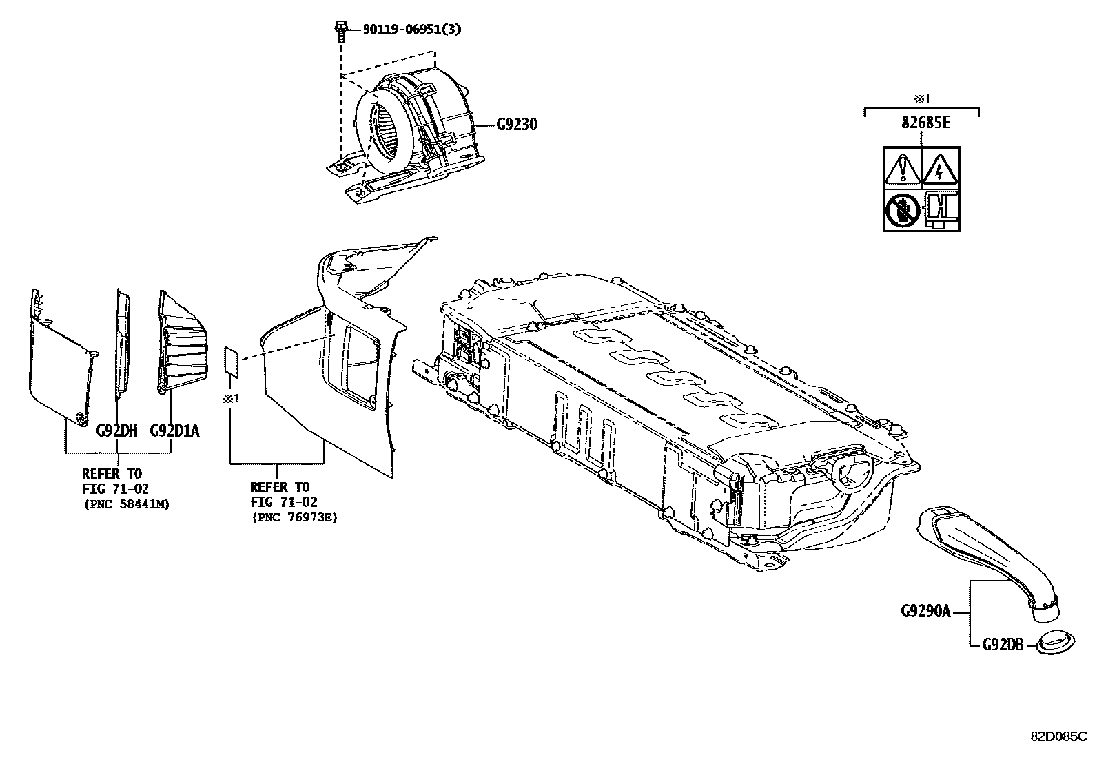 Toyota COROLLA 蓄电池和蓄电池电缆 EPC diagram — 82D085C