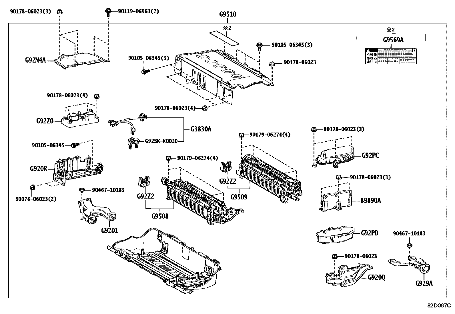Toyota COROLLA 蓄电池和蓄电池电缆 EPC diagram — 82D087C