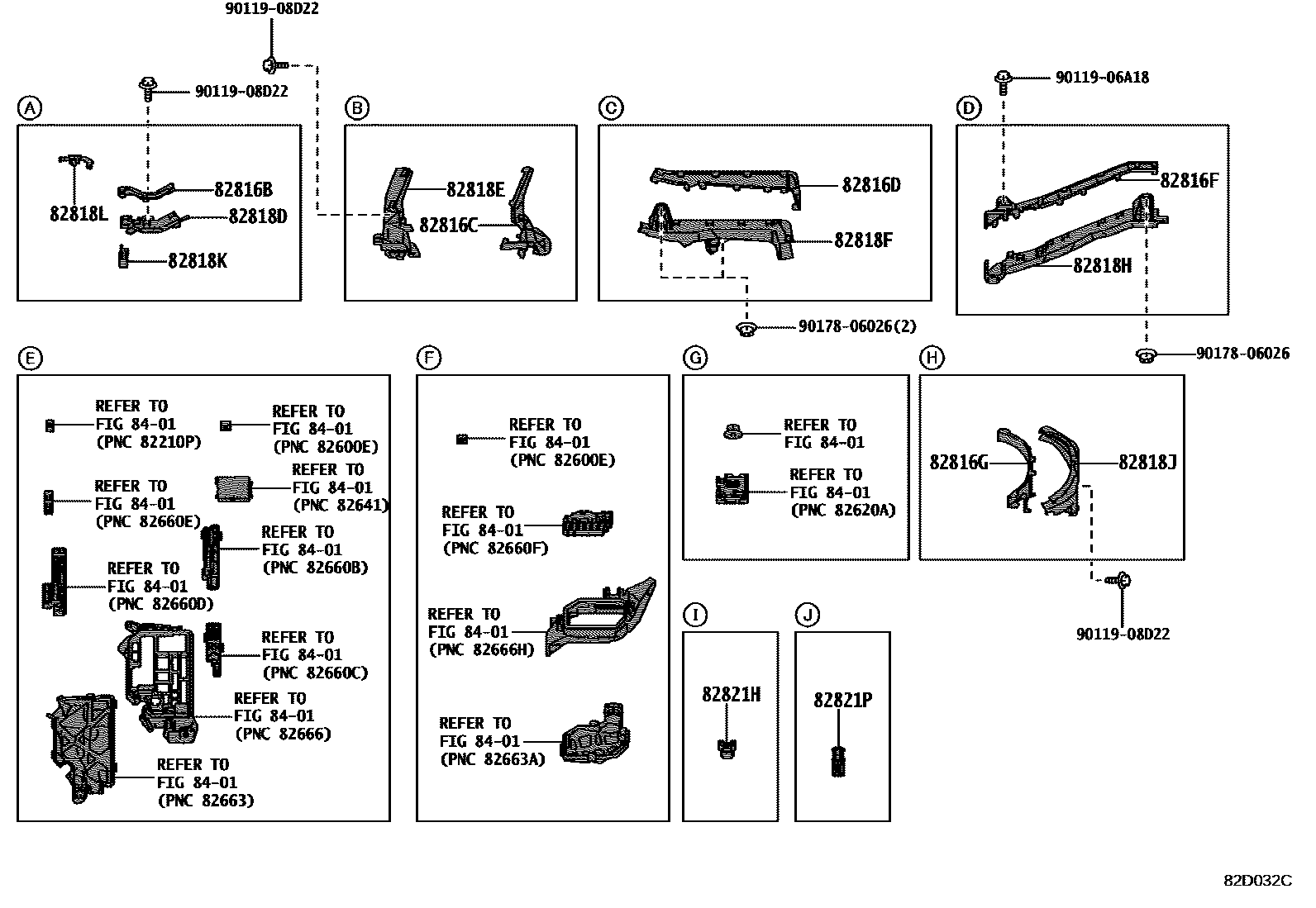 Toyota COROLLA 线束和卡夹 EPC diagram — 82D032C