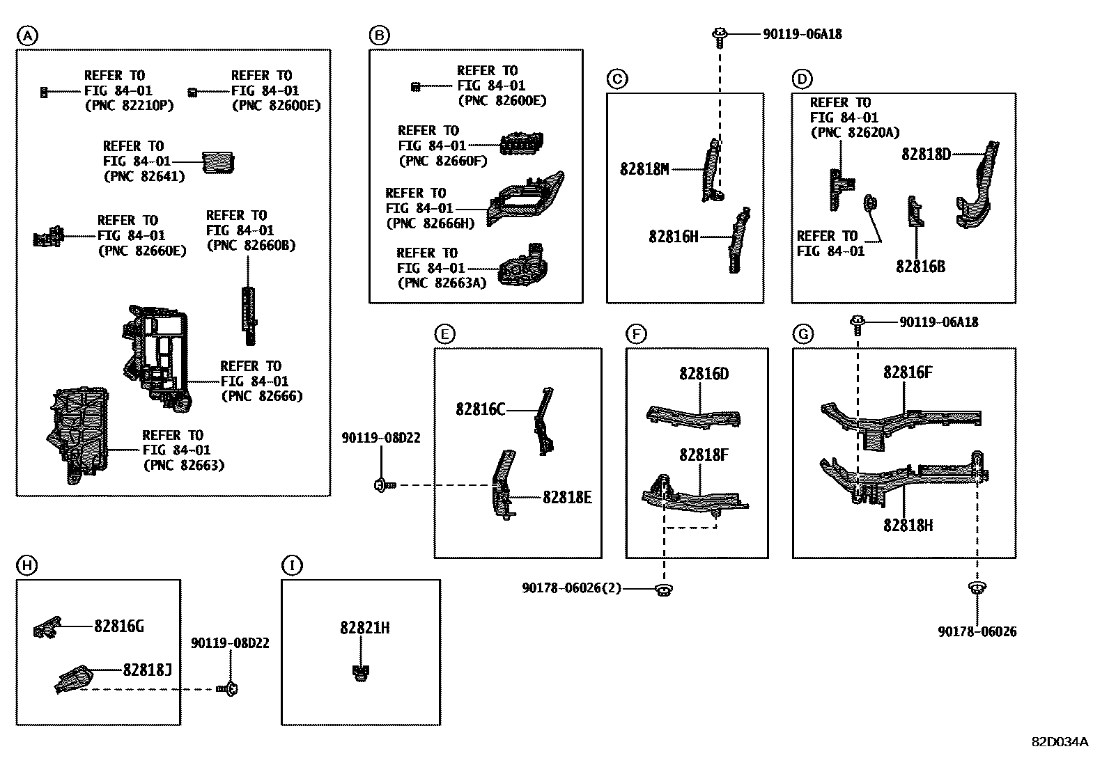 Toyota COROLLA 线束和卡夹 EPC diagram — 82D034A