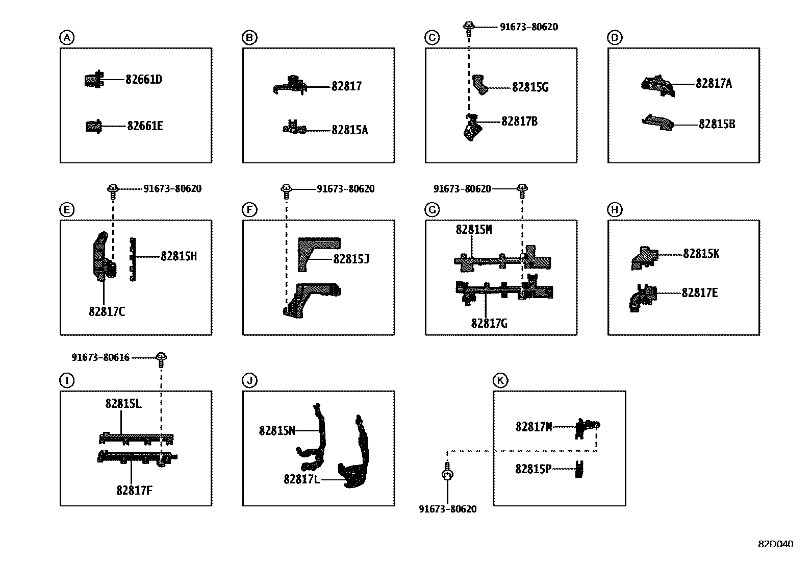 Toyota COROLLA 线束和卡夹 EPC diagram — 82D040