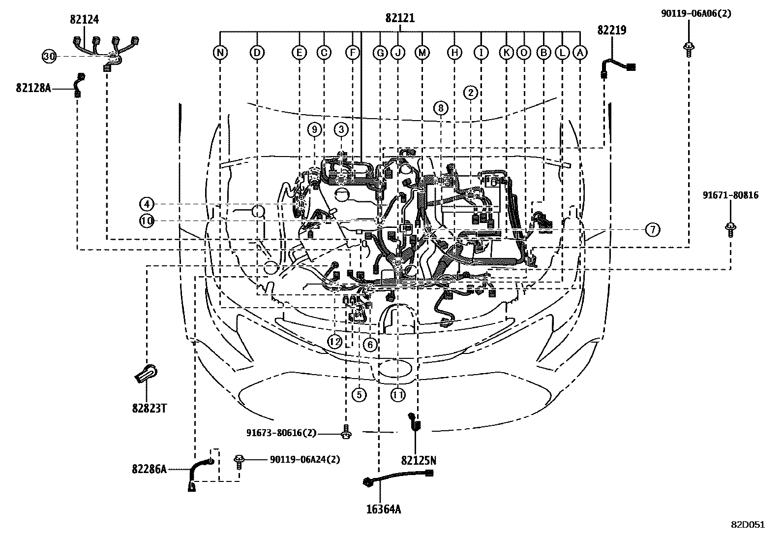 Toyota COROLLA 线束和卡夹 EPC diagram — 82D051