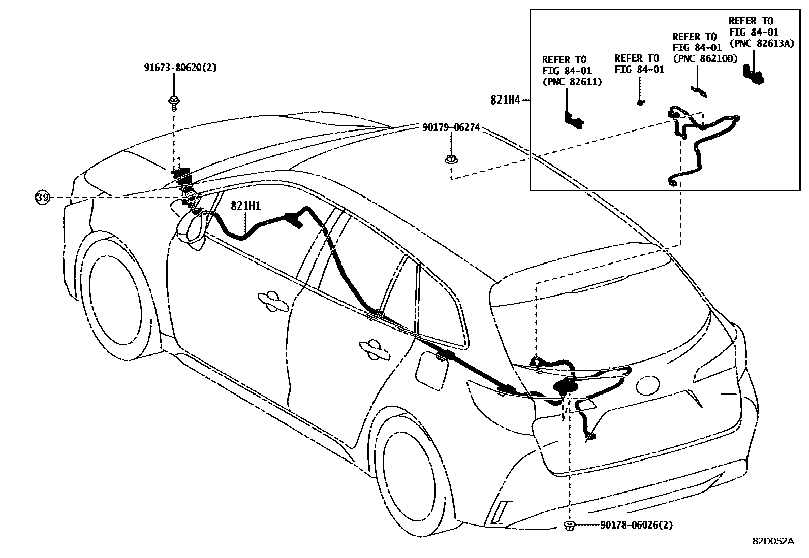 Toyota COROLLA 线束和卡夹 EPC diagram — 82D052A