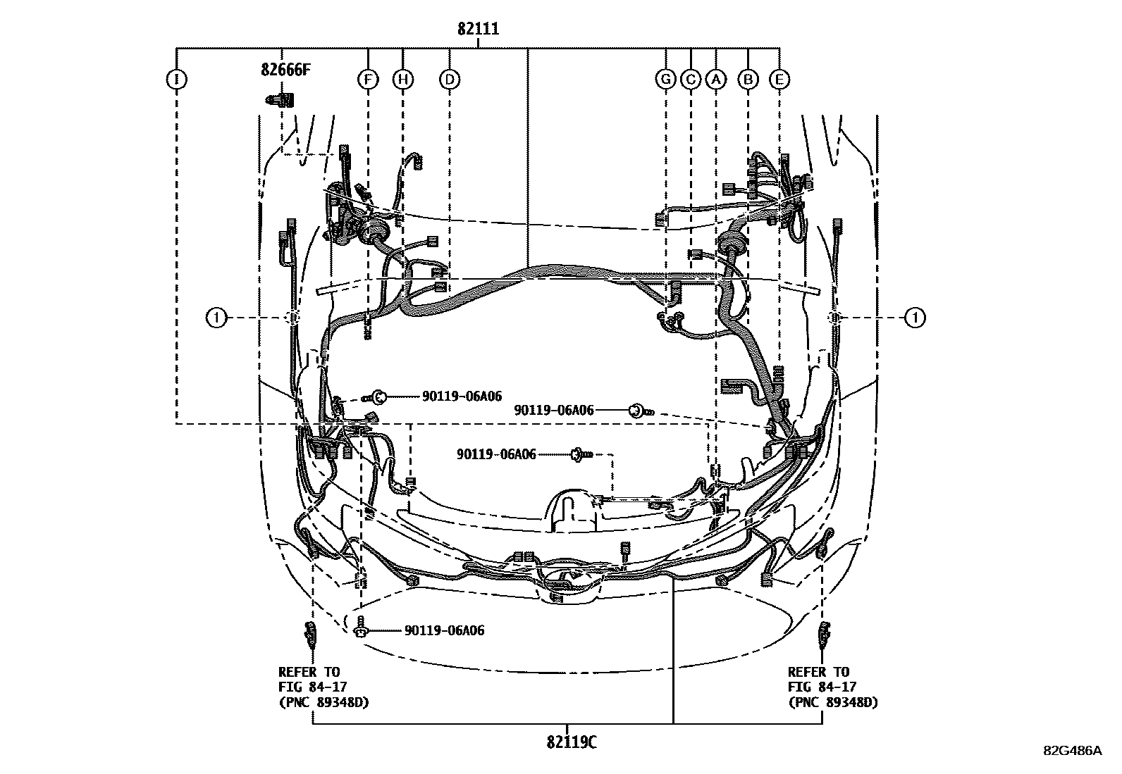 Toyota COROLLA 线束和卡夹 EPC diagram — 82G486A