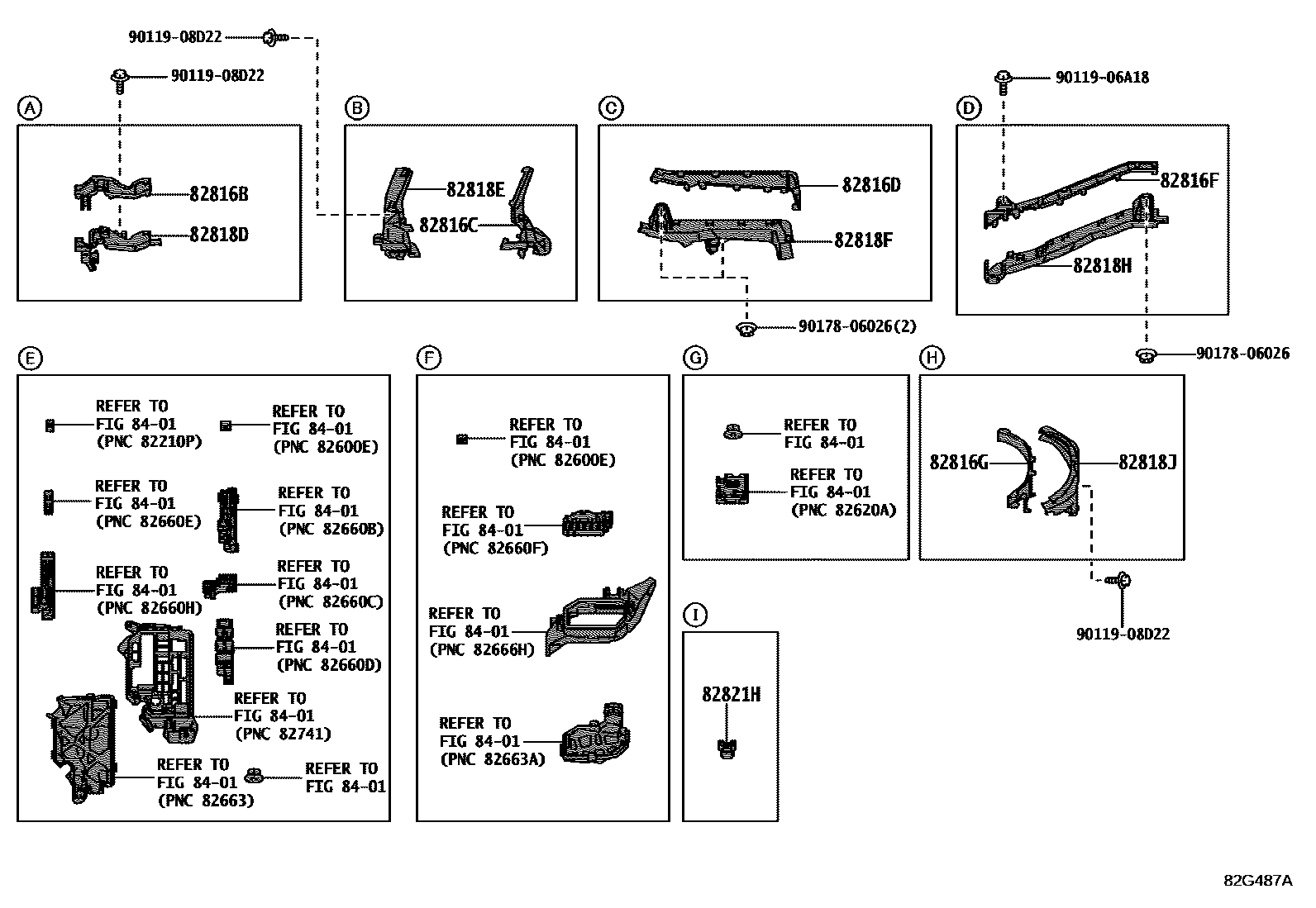 Toyota COROLLA 线束和卡夹 EPC diagram — 82G487A