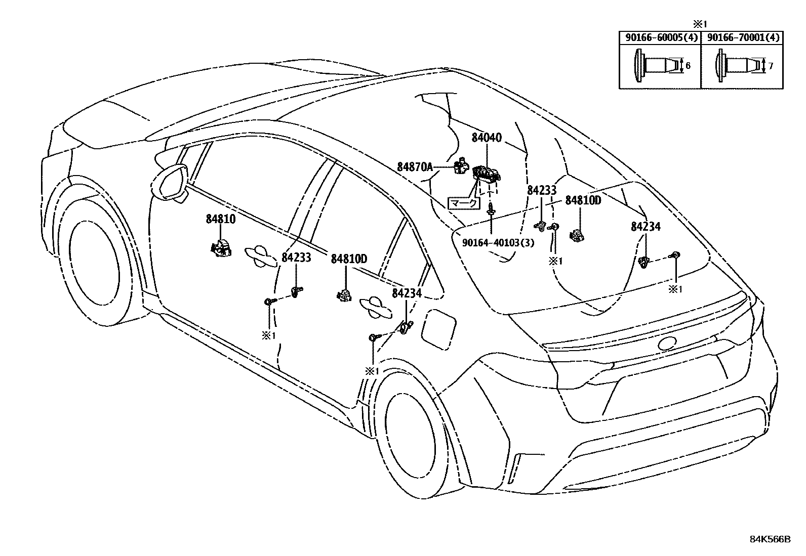 Toyota COROLLA 开关和继电器和ECU EPC diagram — 84K566B