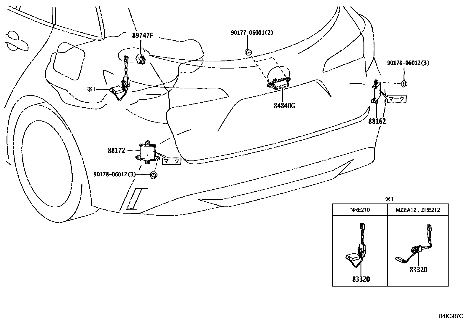 Toyota COROLLA 开关和继电器和ECU EPC diagram — 84K587C