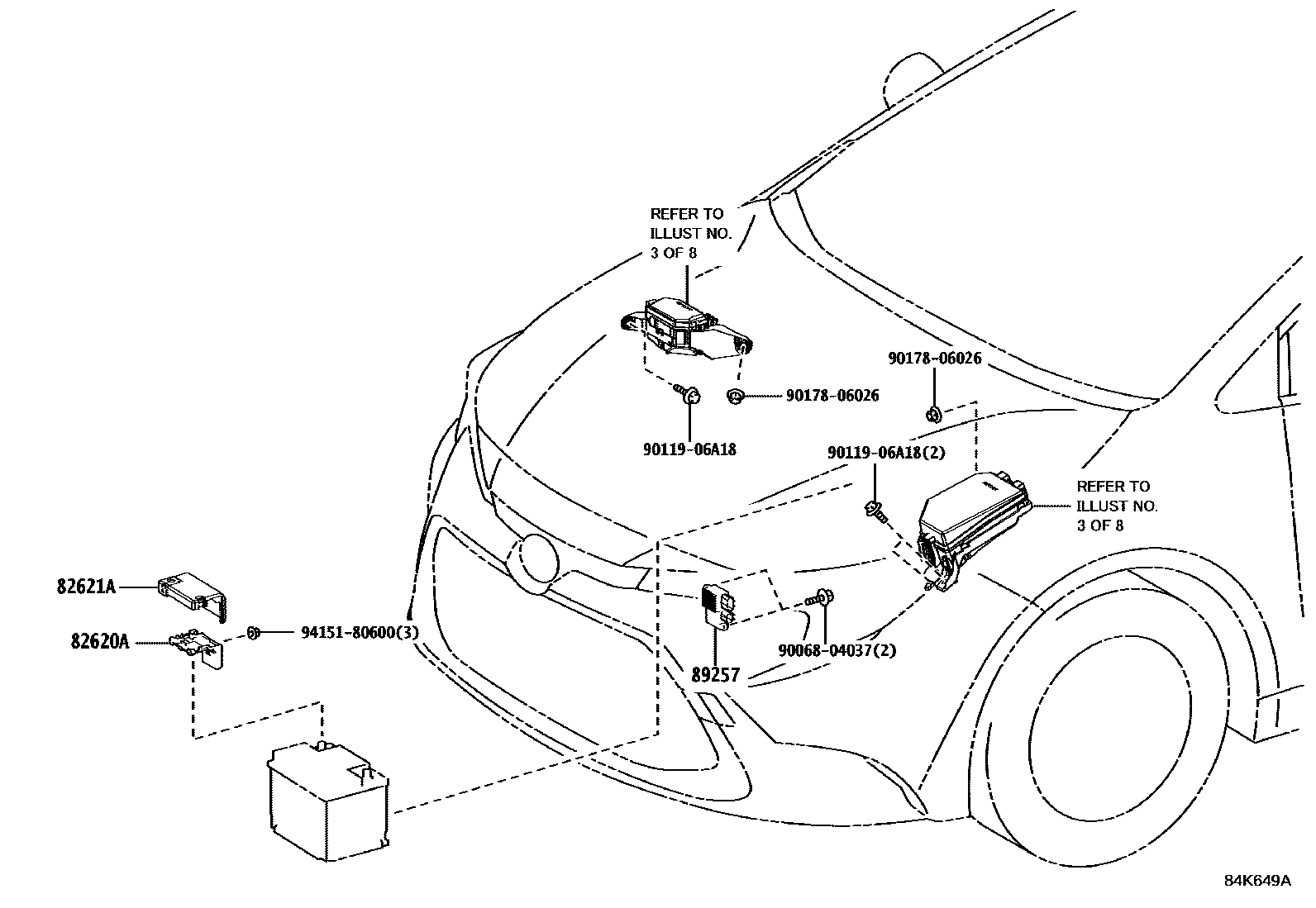 Toyota COROLLA 开关和继电器和ECU EPC diagram — 84K649A