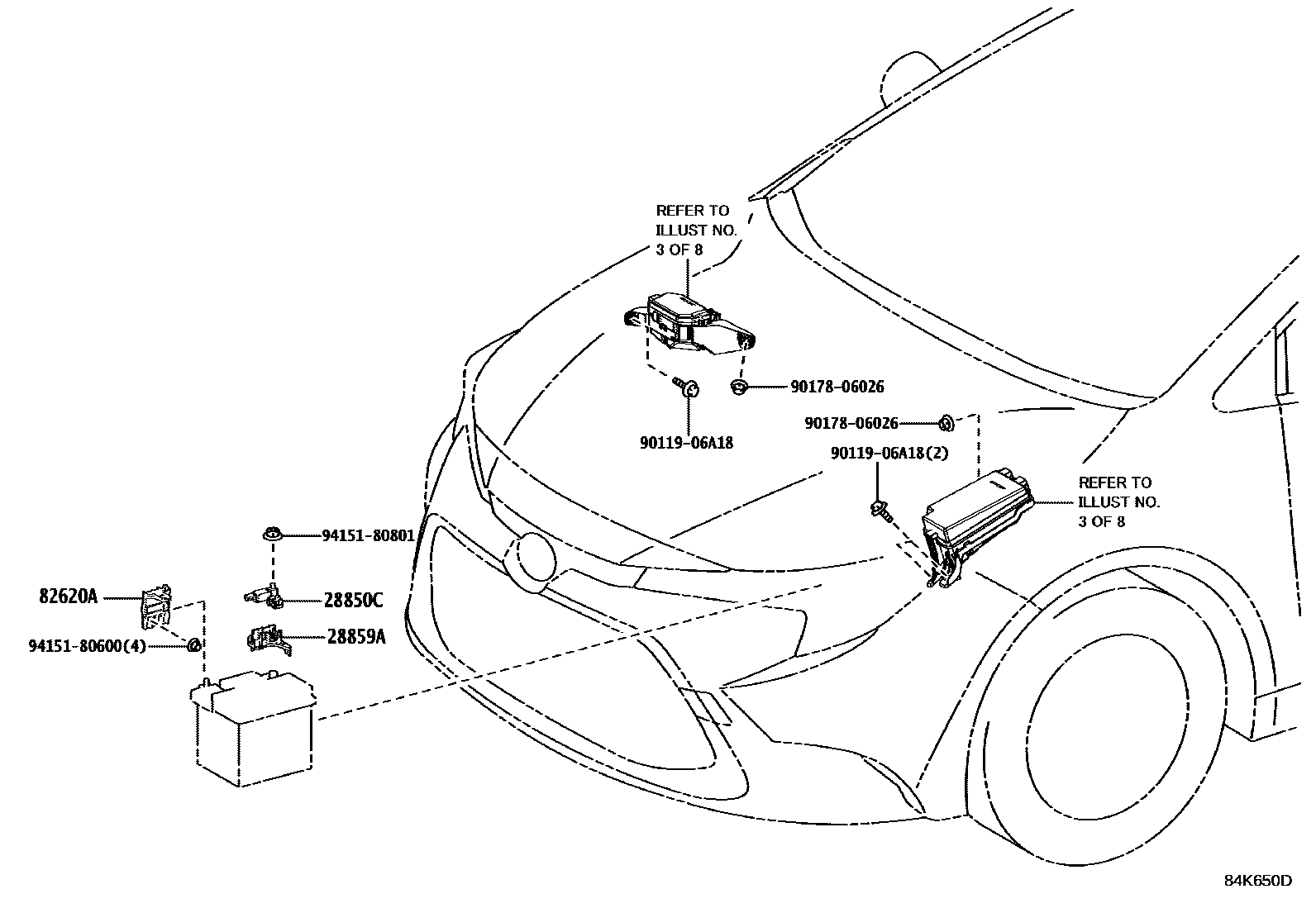 Toyota COROLLA 开关和继电器和ECU EPC diagram — 84K650D