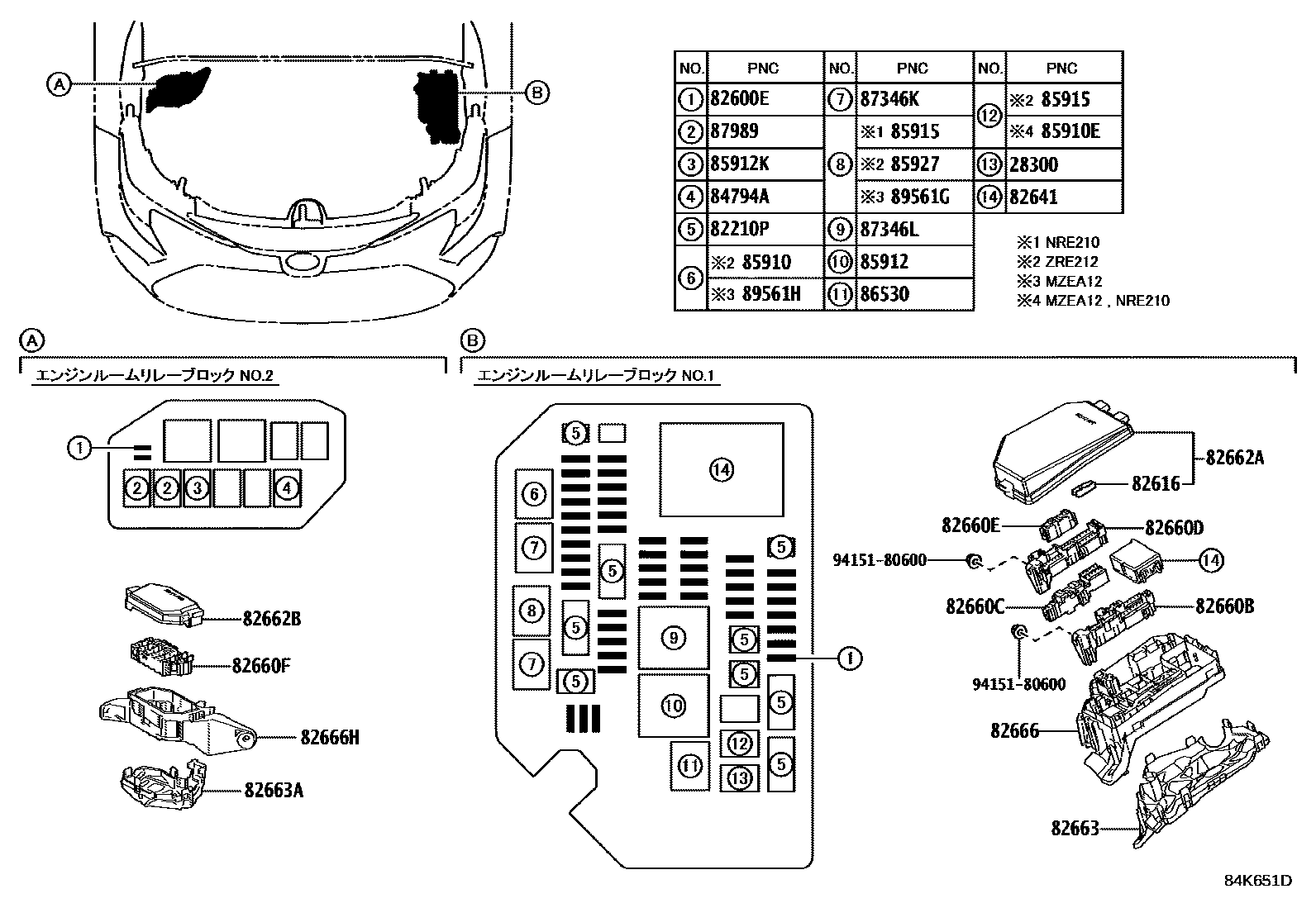 Toyota COROLLA 开关和继电器和ECU EPC diagram — 84K651D