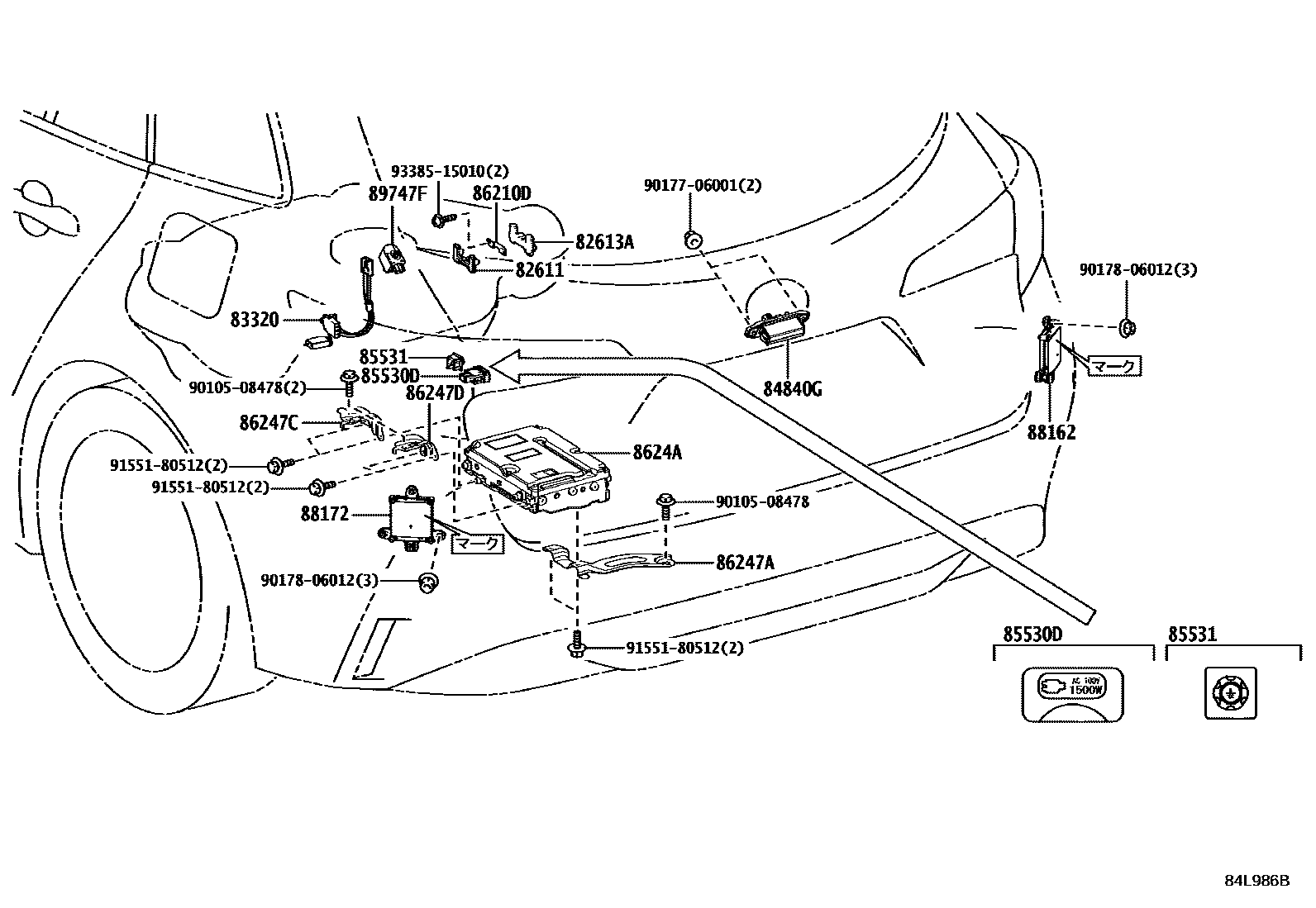 Toyota COROLLA 开关和继电器和ECU EPC diagram — 84L986B