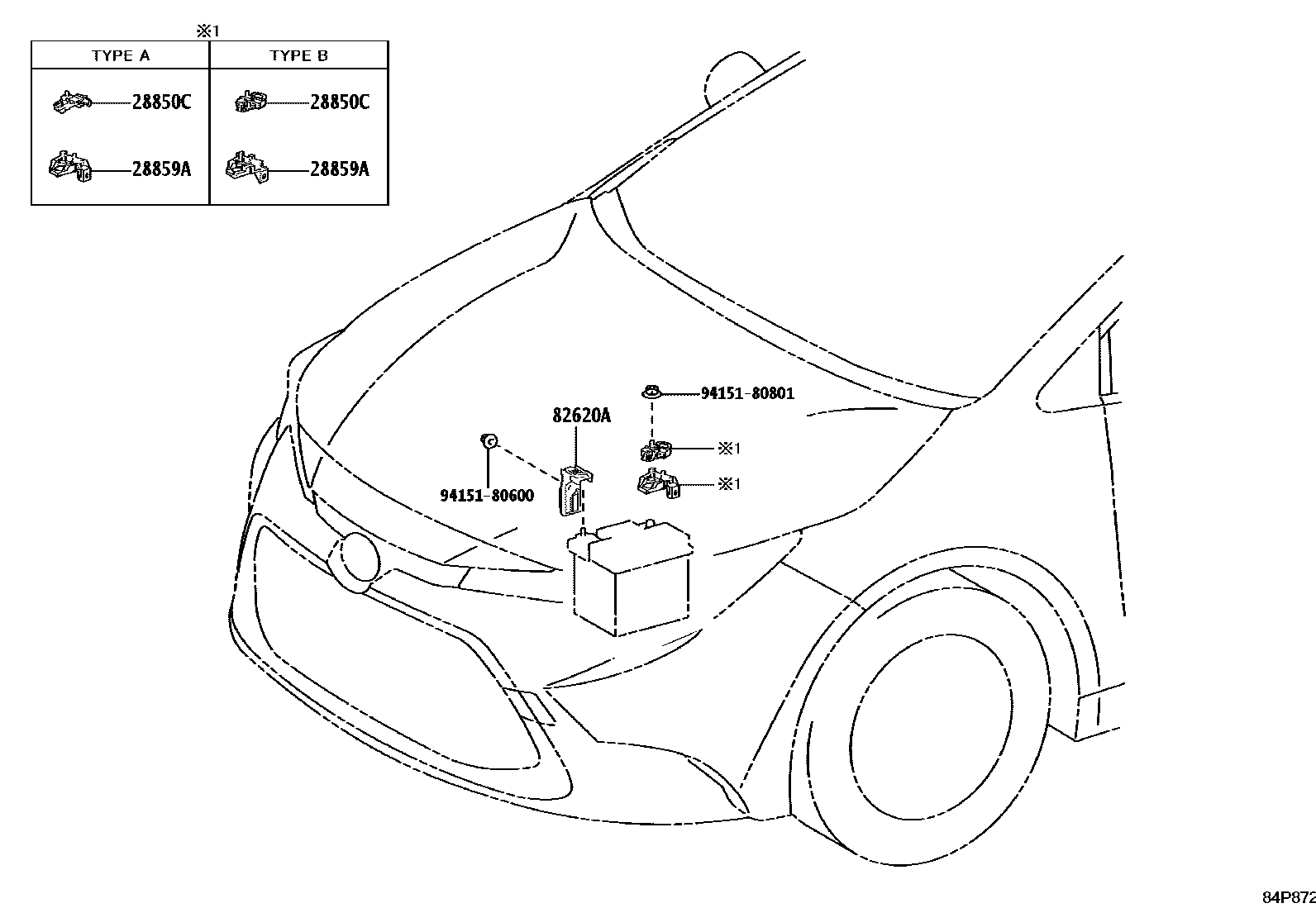 Toyota COROLLA 开关和继电器和ECU EPC diagram — 84P872A