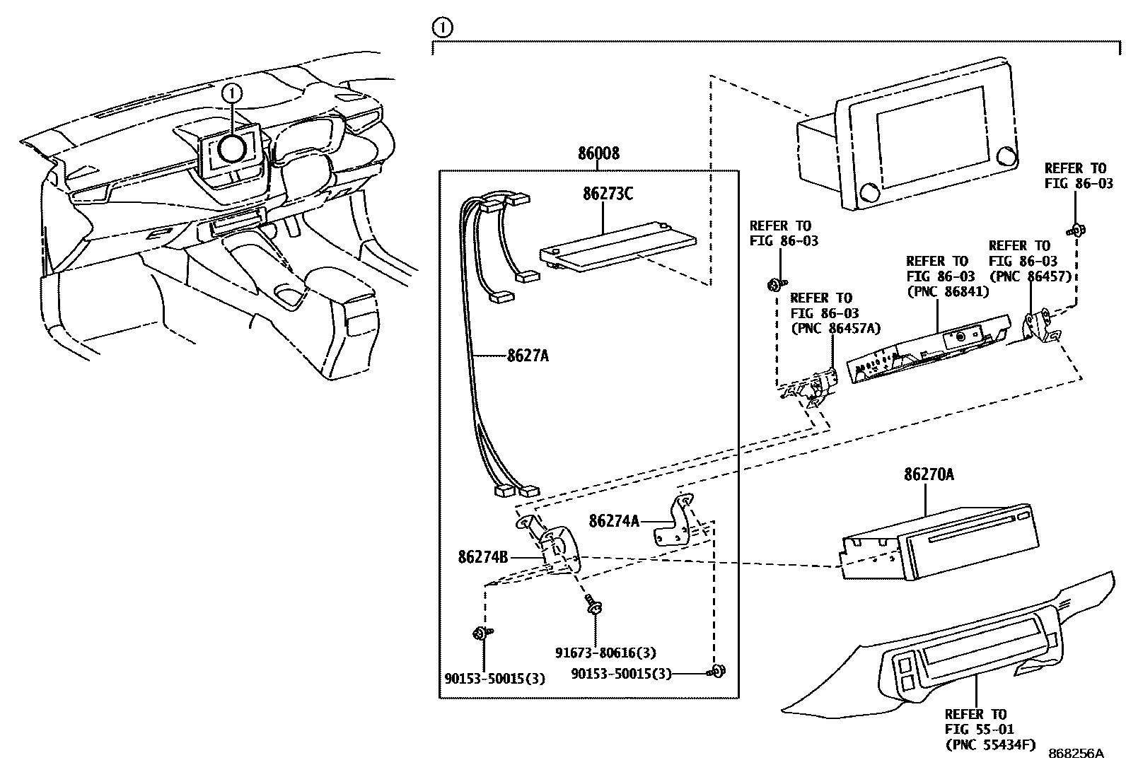 Toyota COROLLA 收音机、放大器和冷凝器 EPC diagram — 868256A