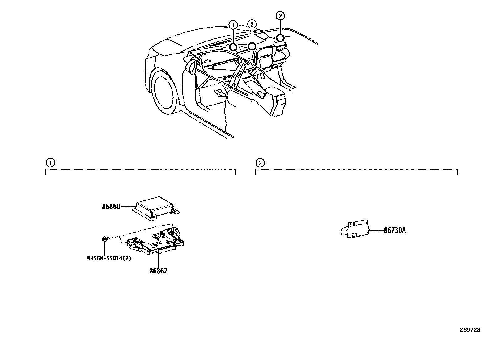 Toyota COROLLA 导航和前监视器显示屏 EPC diagram — 869728