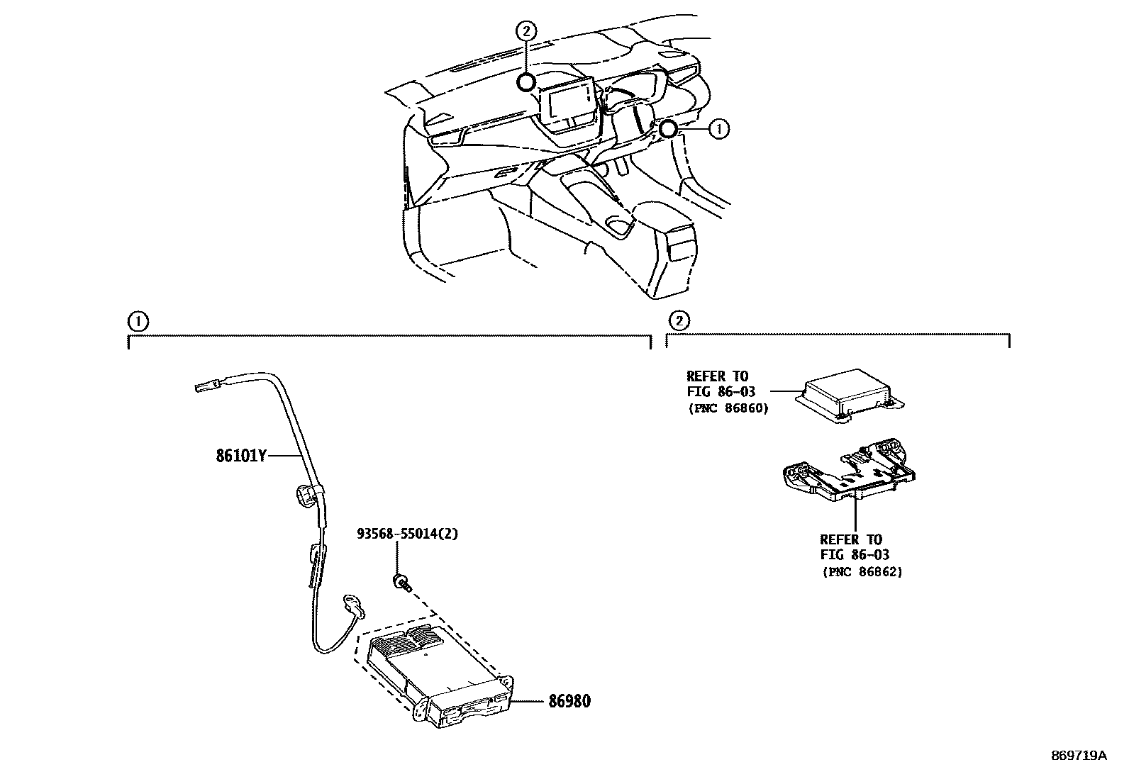 Toyota COROLLA 收音机通信和ETC EPC diagram — 869719A