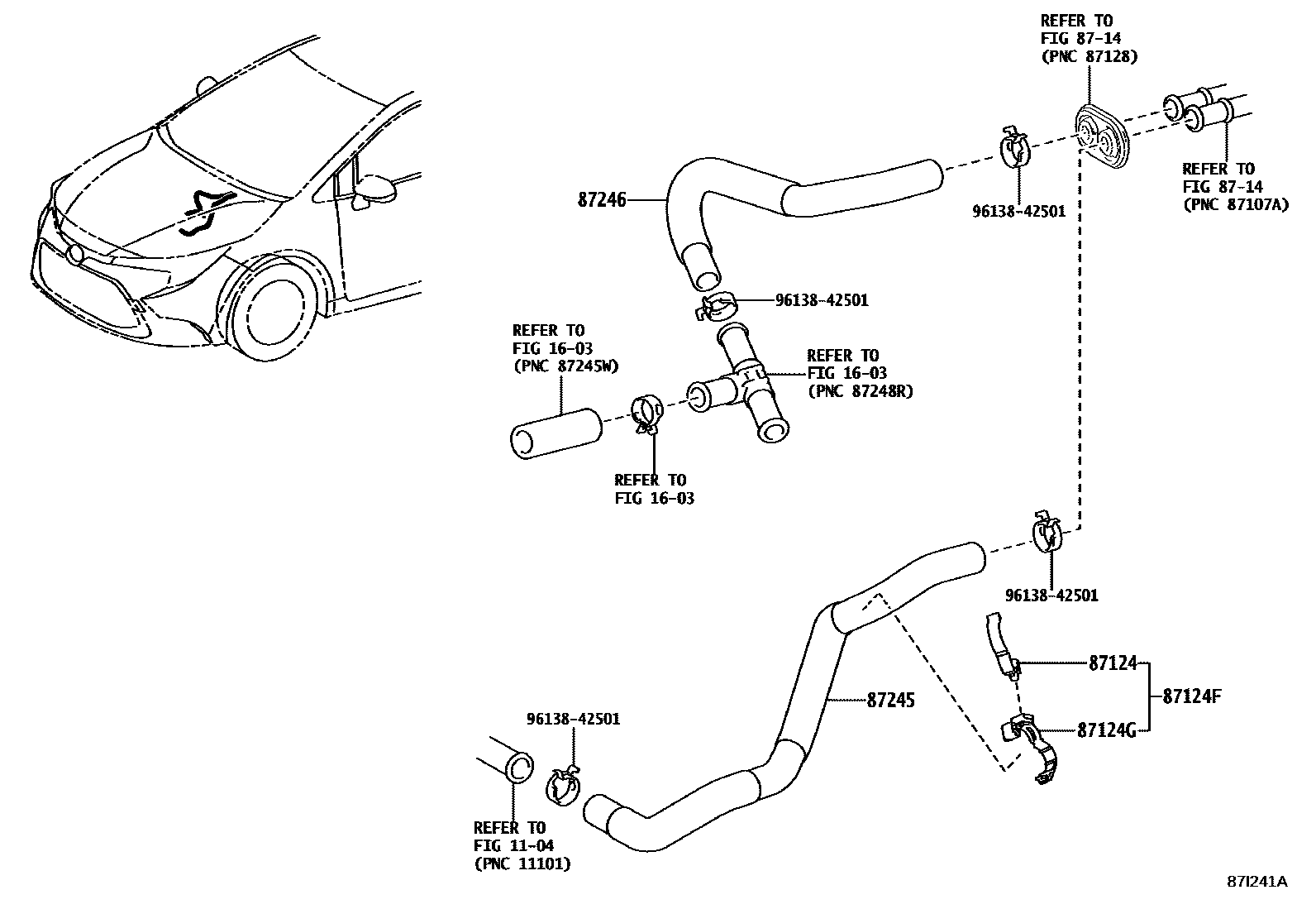 Toyota COROLLA 暖风和空调系统 - 水管 EPC diagram — 87I241A