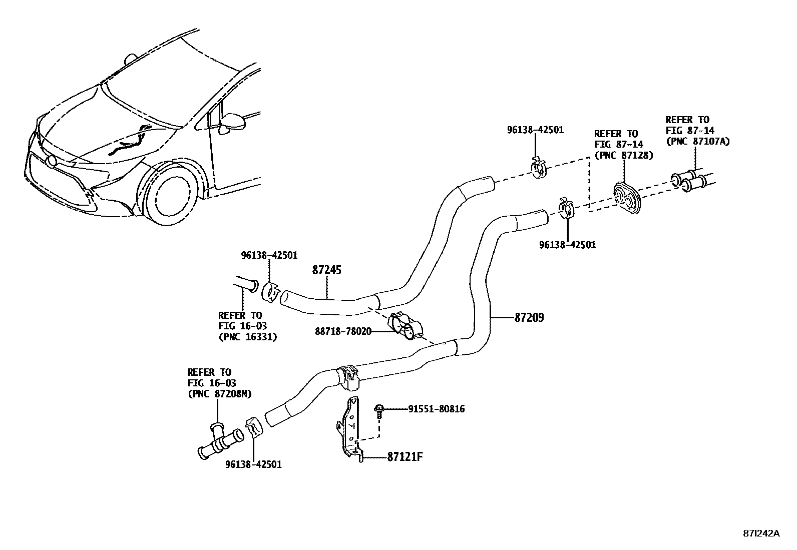 Toyota COROLLA 暖风和空调系统 - 水管 EPC diagram — 87I242A