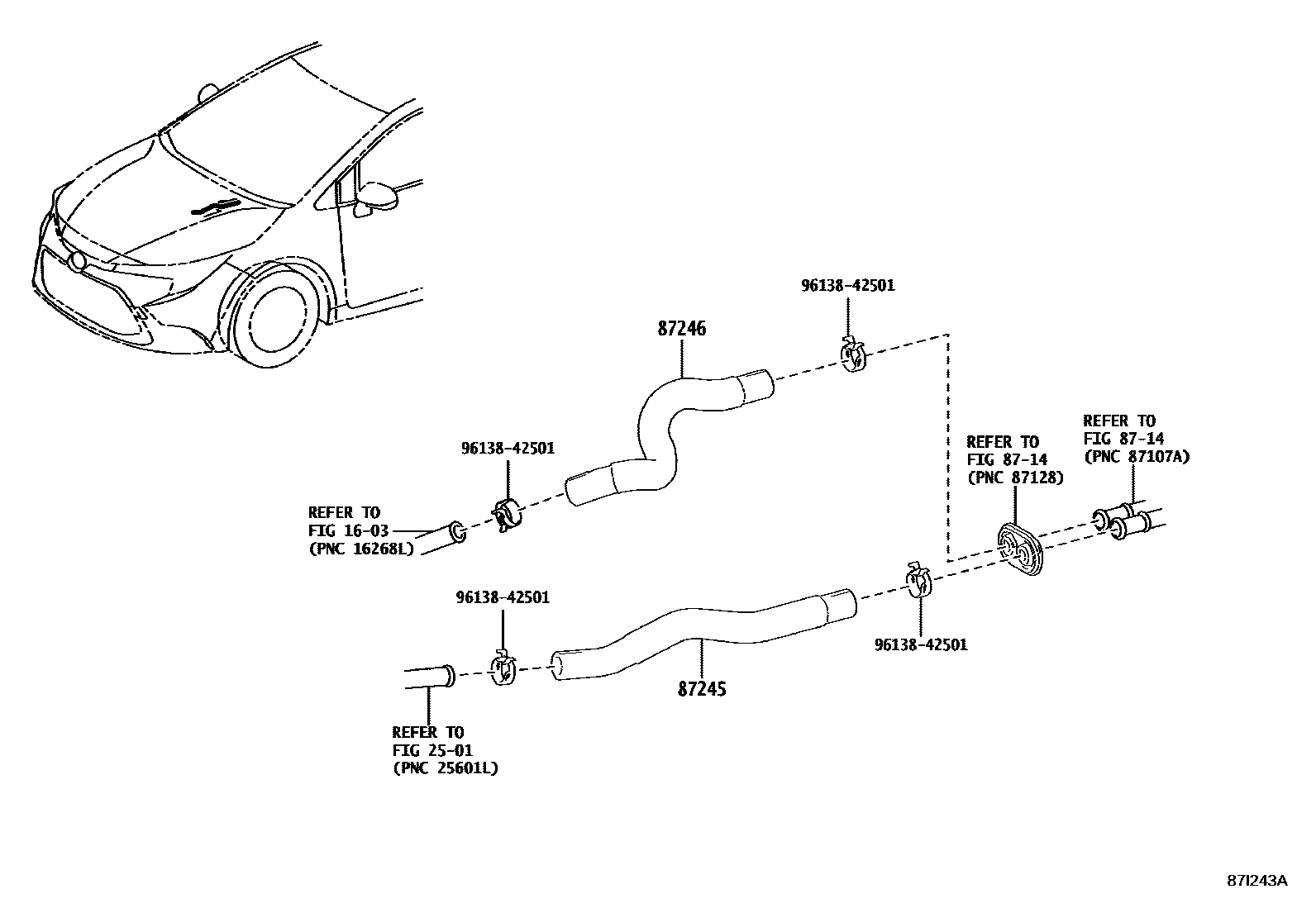 Toyota COROLLA 暖风和空调系统 - 水管 EPC diagram — 87I243A