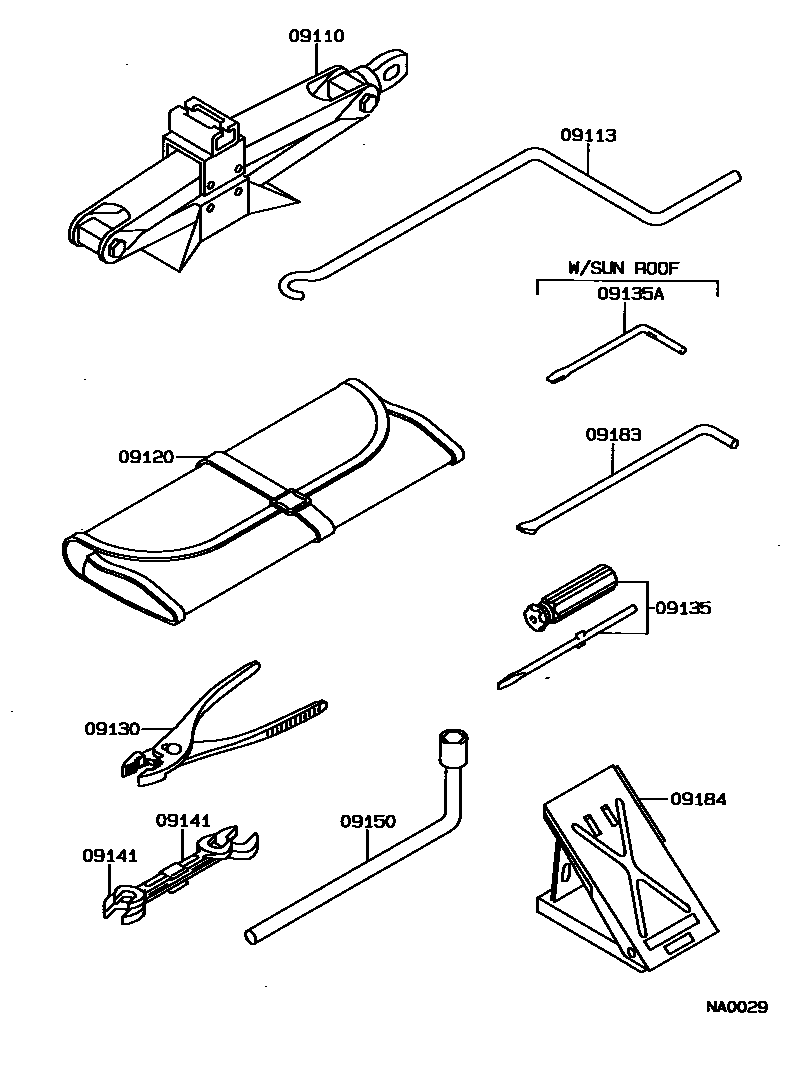Toyota COROLLA Standard Tools EPC diagram — NA0029
