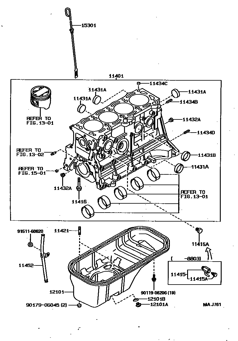 Toyota COROLLA Cylinder Block EPC diagram — MAJ761