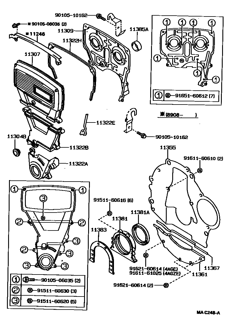 Toyota COROLLA Timing Gear Cover & Rear End Plate EPC diagram — MAC248A