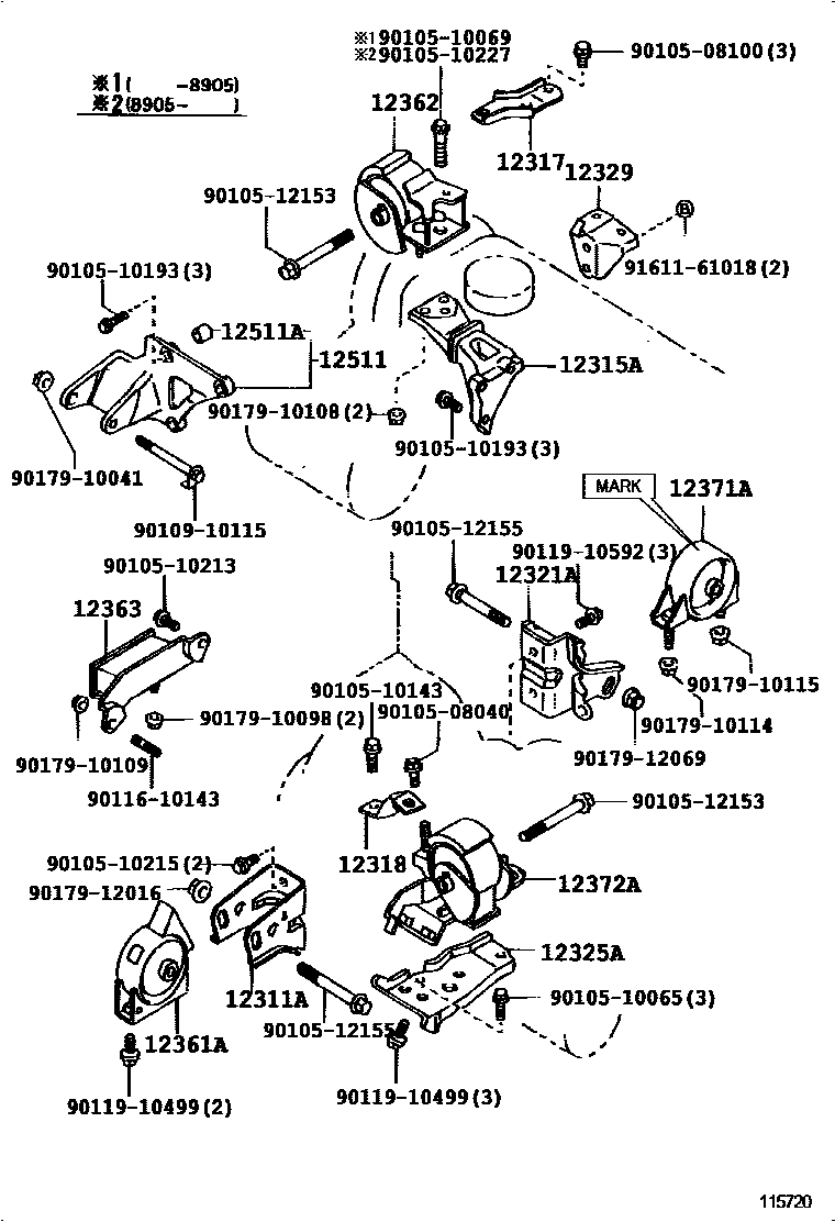 Toyota COROLLA Engine Mounting EPC diagram — 115720