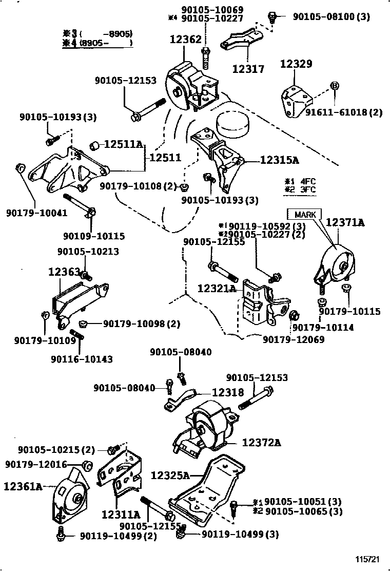 Toyota COROLLA Engine Mounting EPC diagram — 115721