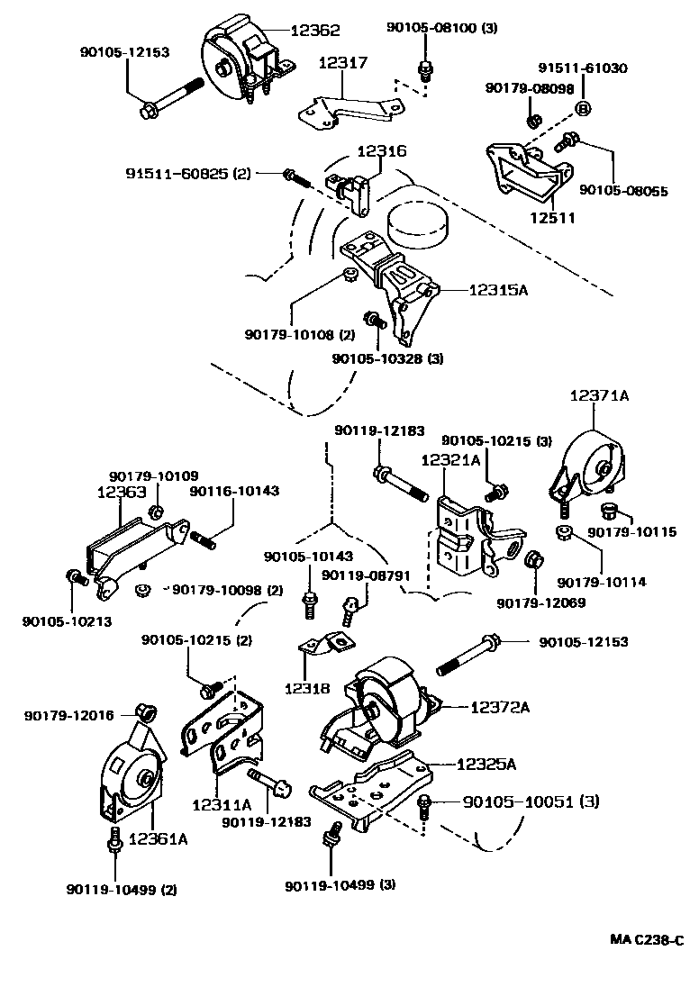 Toyota COROLLA Engine Mounting EPC diagram — MAC238C