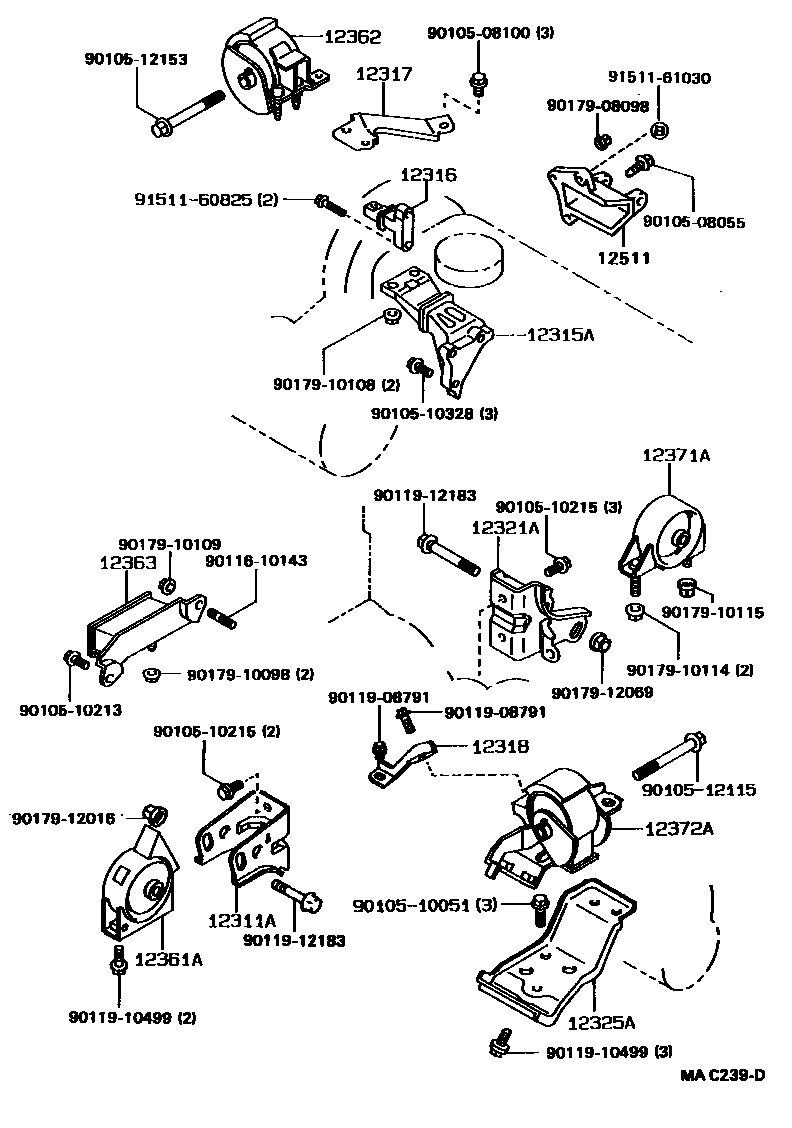 Toyota COROLLA Engine Mounting EPC diagram — MAC239D