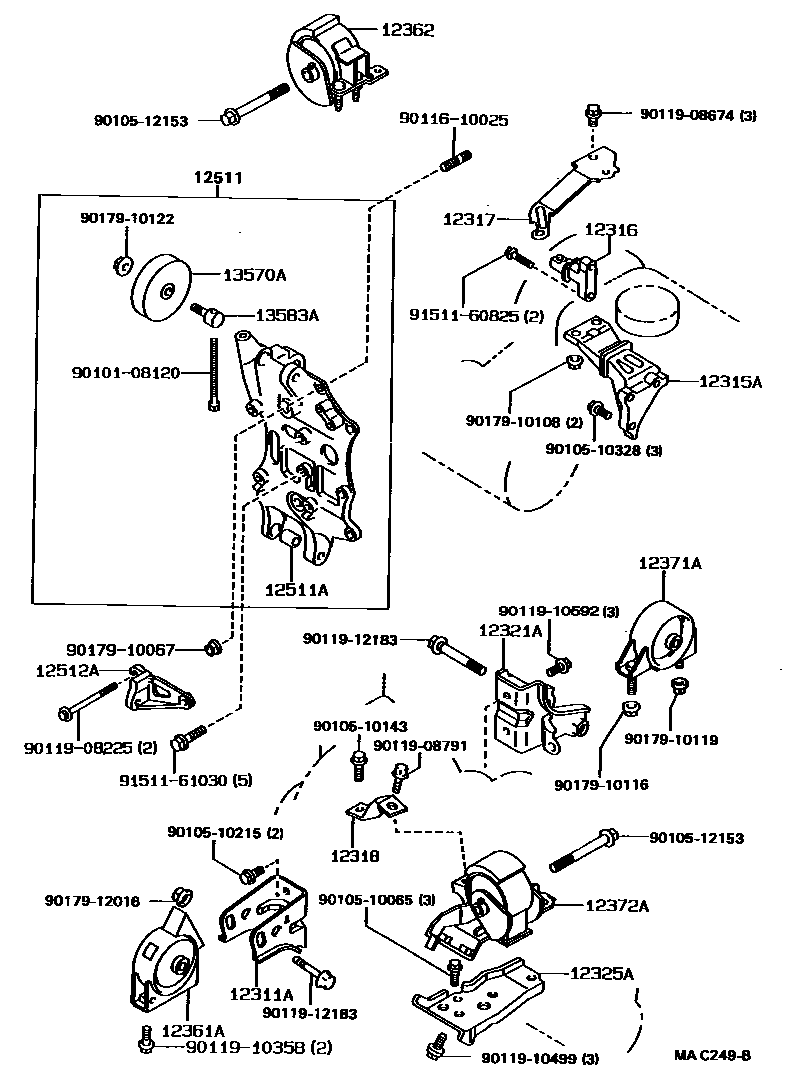 Toyota COROLLA Engine Mounting EPC diagram — MAC249B