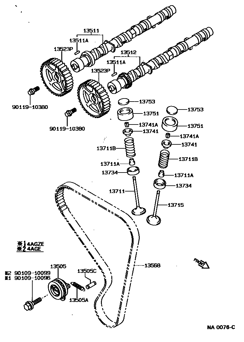 Toyota COROLLA Camshaft & Valve EPC diagram — NA0076C