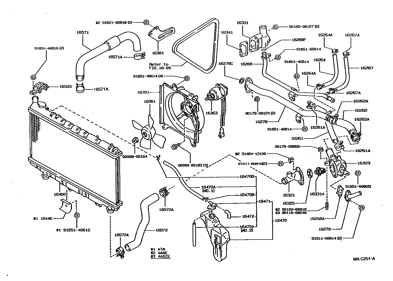Toyota COROLLA RADIATOR & WATER OUTLET EPC diagram — MAC251A