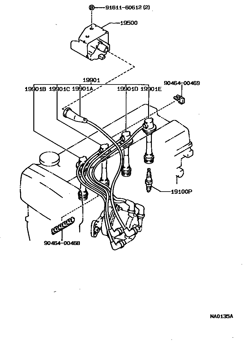 Toyota COROLLA 点火线圈和火花塞 EPC diagram — NA0135A