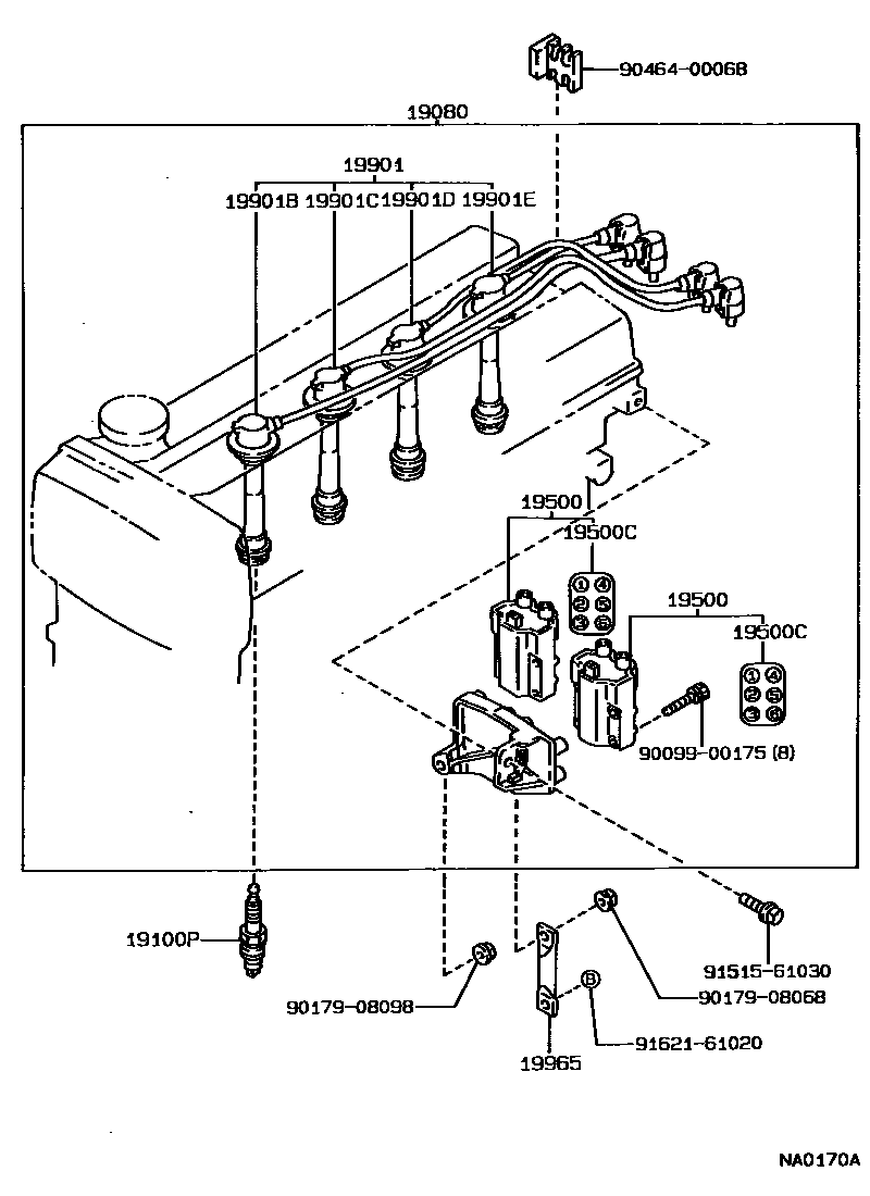 Toyota COROLLA 点火线圈和火花塞 EPC diagram — NA0170A