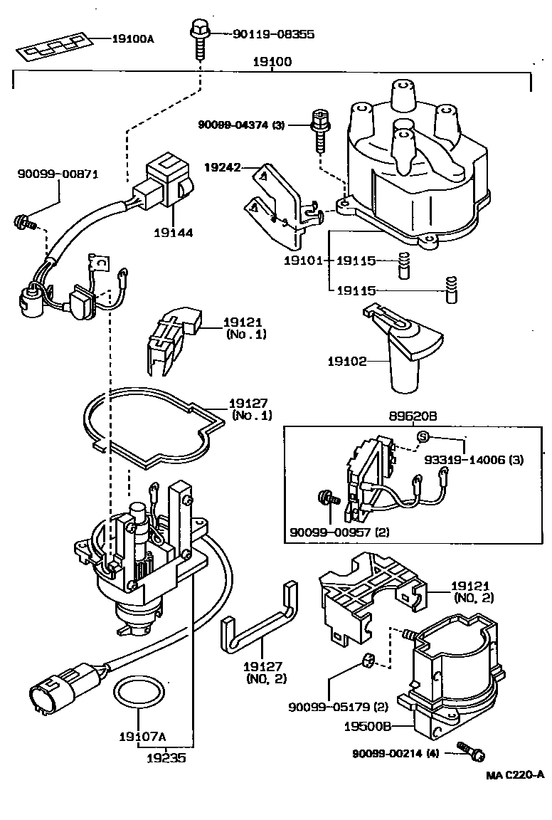 Toyota COROLLA 分电器 EPC diagram — MAC220A
