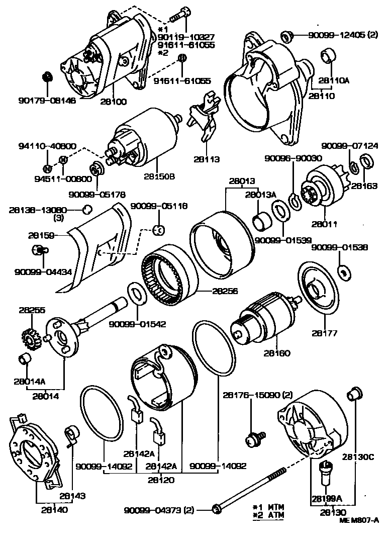Toyota COROLLA 起动机 EPC diagram — MEM807A