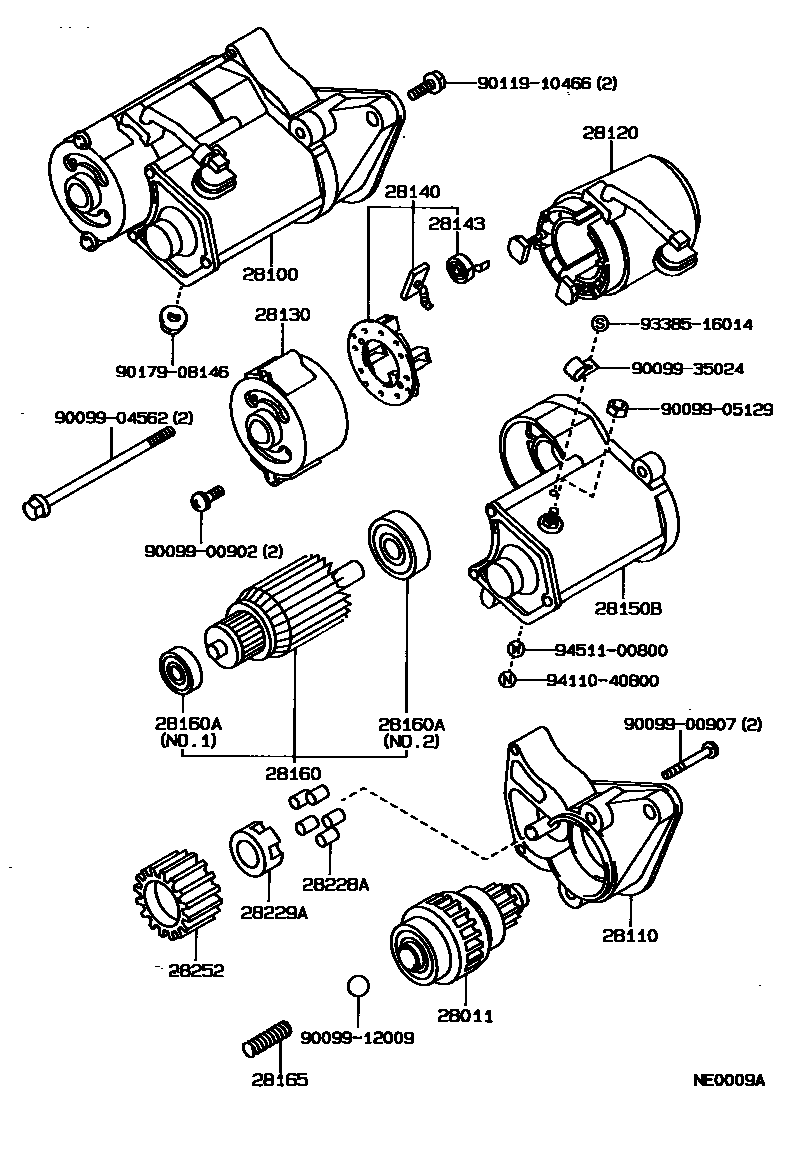 Toyota COROLLA 起动机 EPC diagram — NE0009A