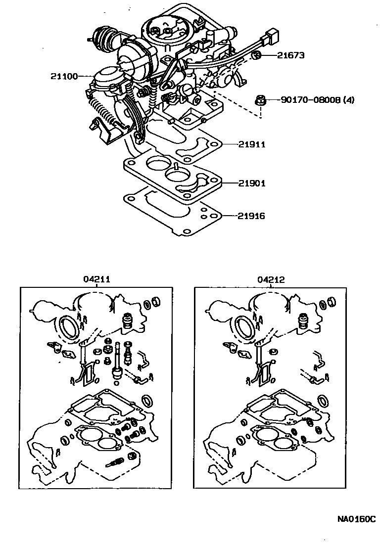 Toyota COROLLA carburetor assembly EPC diagram — NA0160C