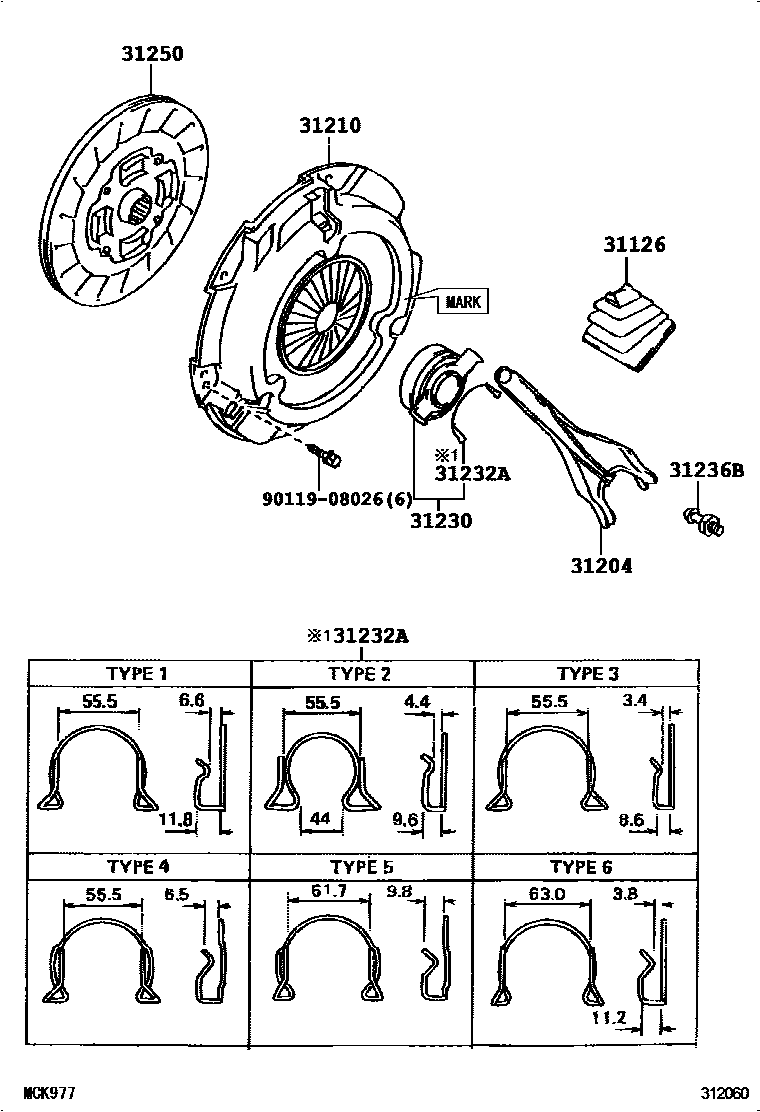 Toyota COROLLA 离合器和分离叉 EPC diagram — 312060